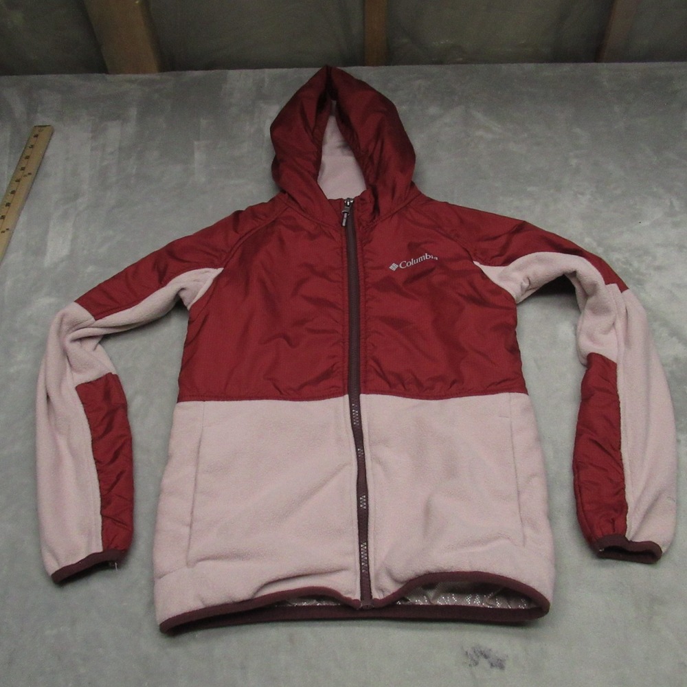 Columbia Jacket Youth Large? Red Omni Heat Hybrid Fleece Hooded Basin Butte